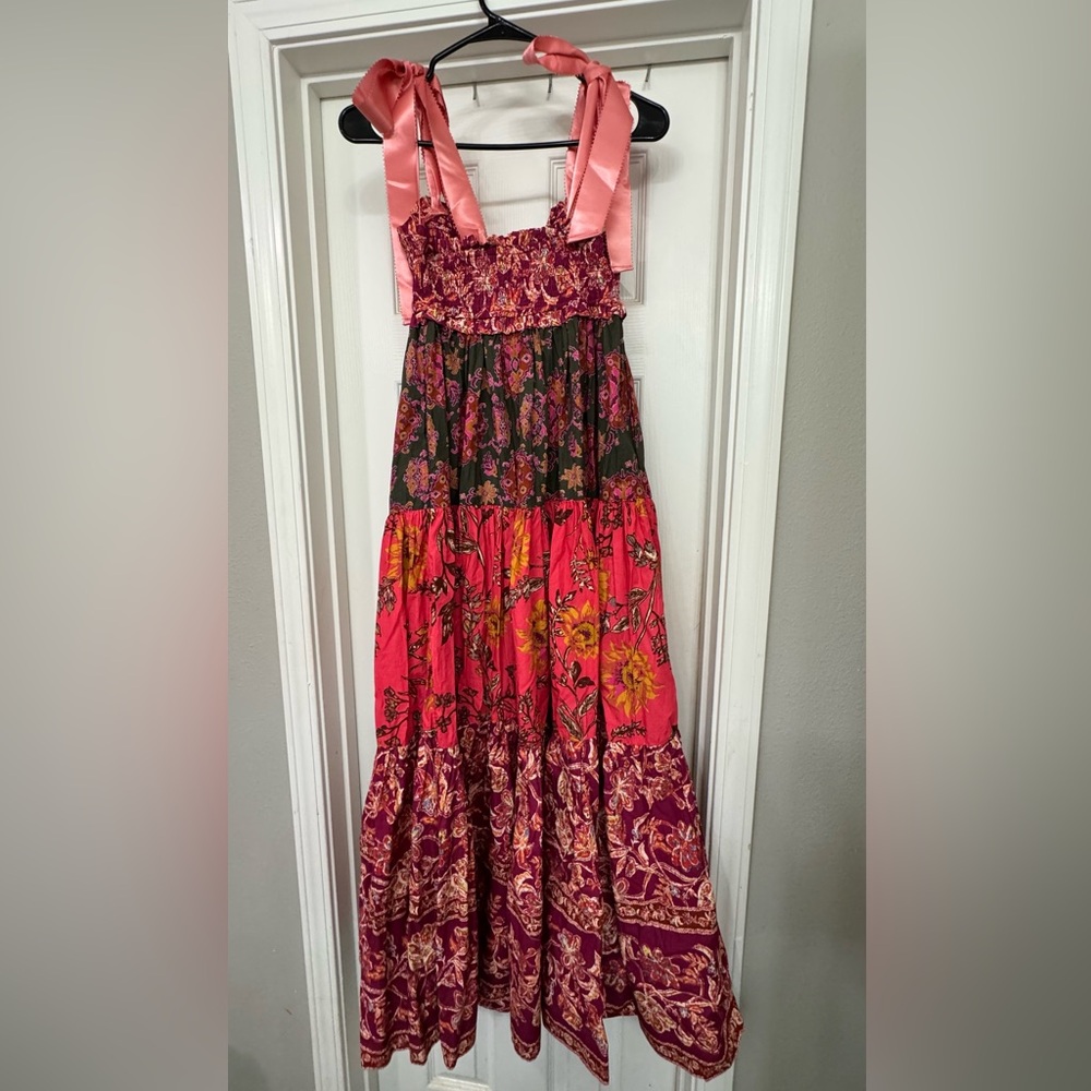 FREE PEOPLE | Maxi Dress with Ribbon Straps - Floral Magenta Combo | XS - Picture 4 of 5